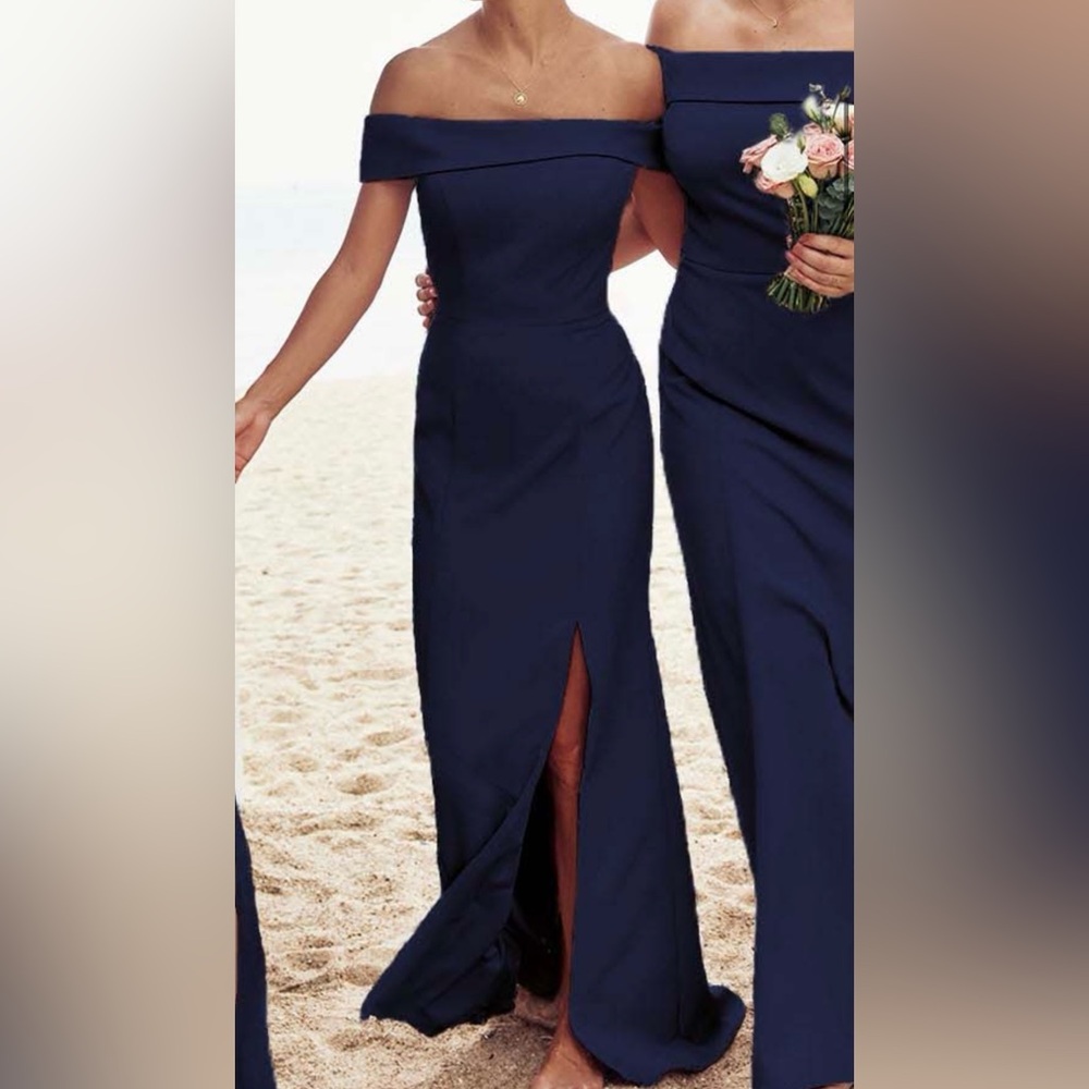 Elegant Navy Off-Shoulder Dress